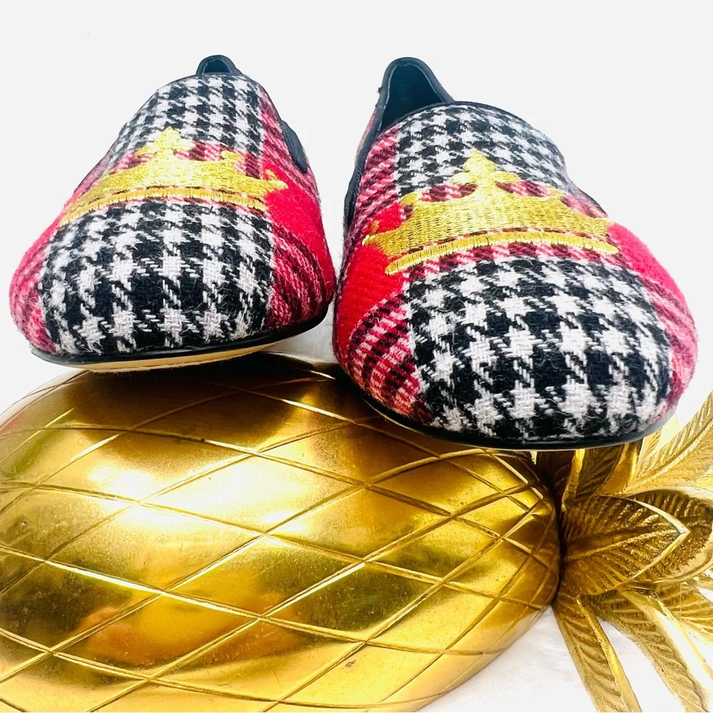 DEESIGNS By Dee Ocleppo Red Black White Plaid Gold Crown Loafers Flats S… - Picture 5 of 12